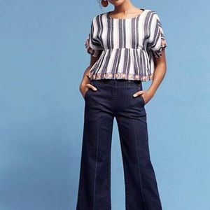 Anthropologie Maeve Embroidered Peplum Top